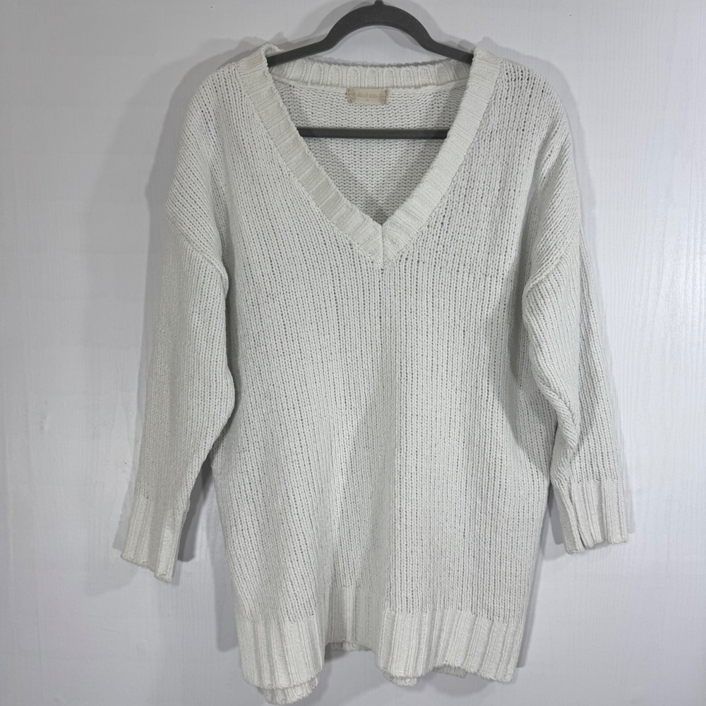 Altard State Women White Knit V Neck‎ Pullover Oversized Soft Sweater Sz M